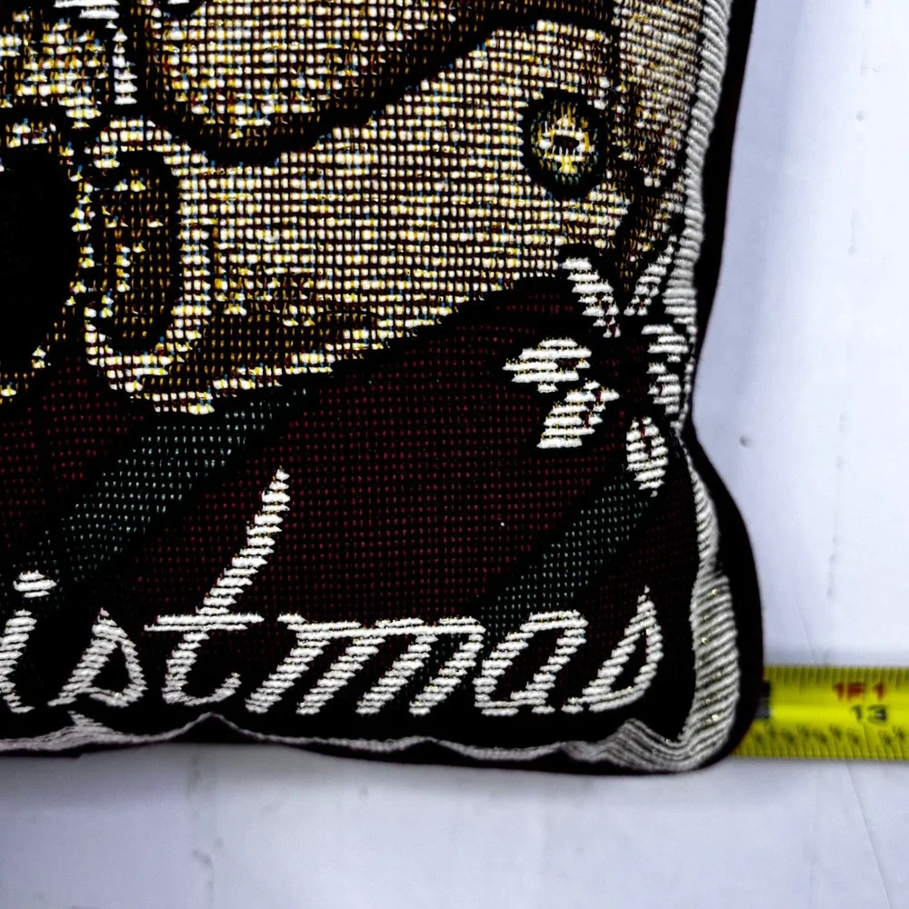 Vintage Christmas Teddy Bear Tapestry Throw Pillow Merry Christmas Decor 13x10